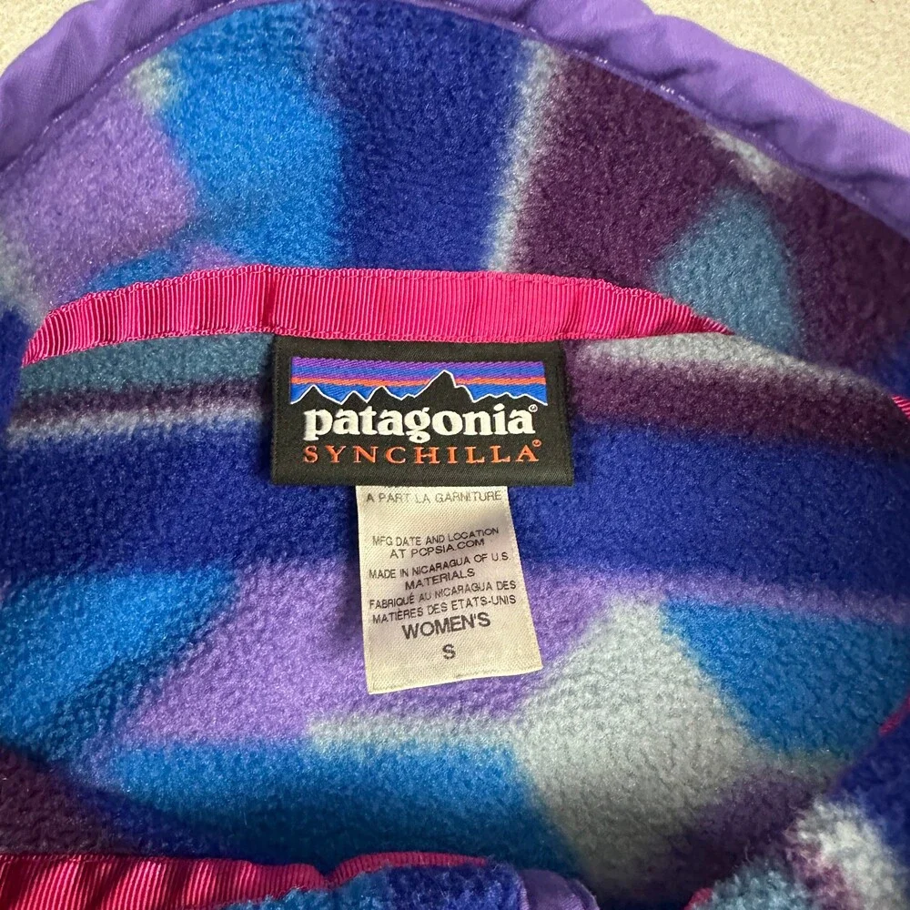 Patagonia Synchilla Jacket Women Small Blue Aztec Tribal Snap T Fleece Outdoor S